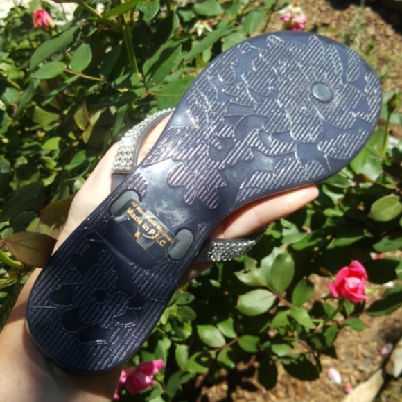 MARBELLA ♡ Gorgeous Navy Embellished Bling of Rhinestone Jelly Thong Sandals 6 - Picture 14 of 16